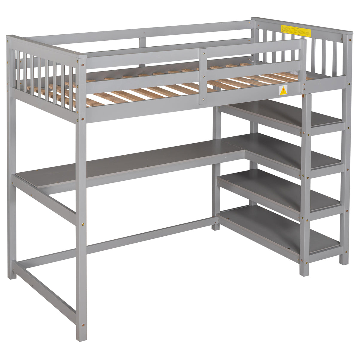 Twin Loft Bed with Storage Gray
