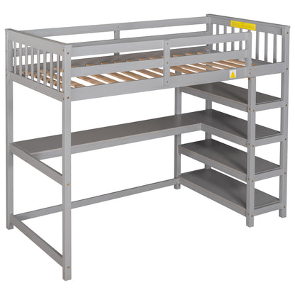 Twin Loft Bed with Storage Gray
