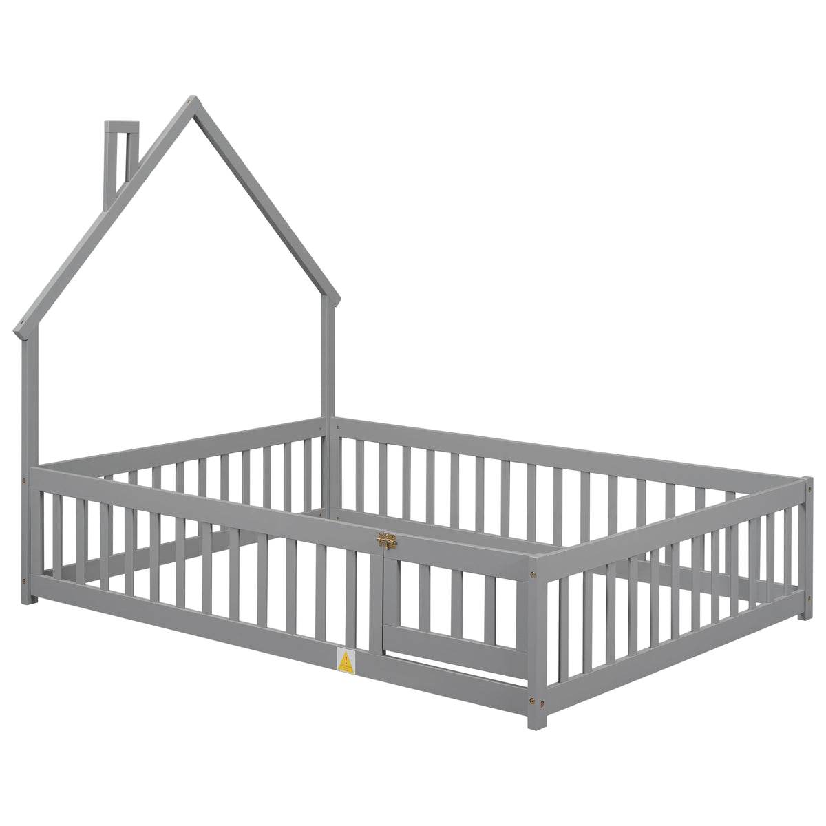 House Frame Bed with Fence Gray