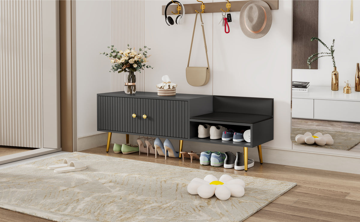 Modern Gray Shoe Storage Bench with Hidden Upholstered Seat
