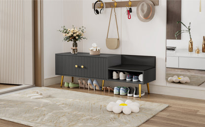 Modern Gray Shoe Storage Bench with Hidden Upholstered Seat