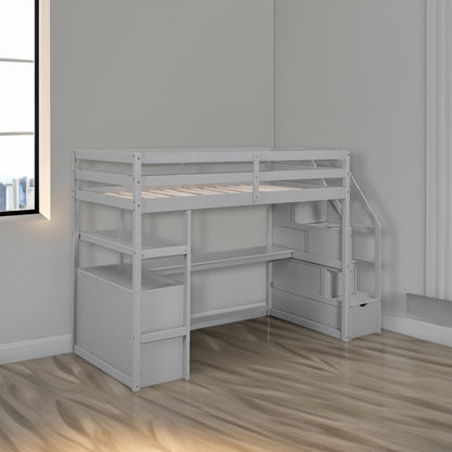 Twin Loft Bed with Storage Gray