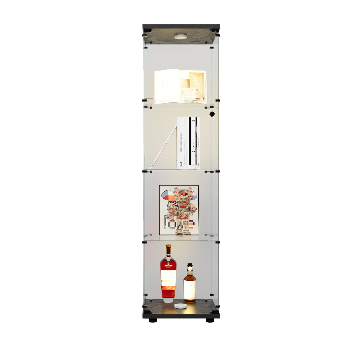 4-Layer LED Glass Display Cabinet Black
