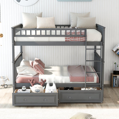 Convertible Full Bunk Bed with Drawers Gray