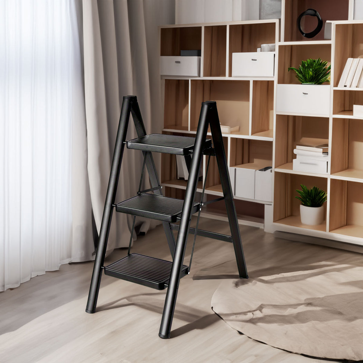 Aluminum 3-Step Folding Ladder – Black