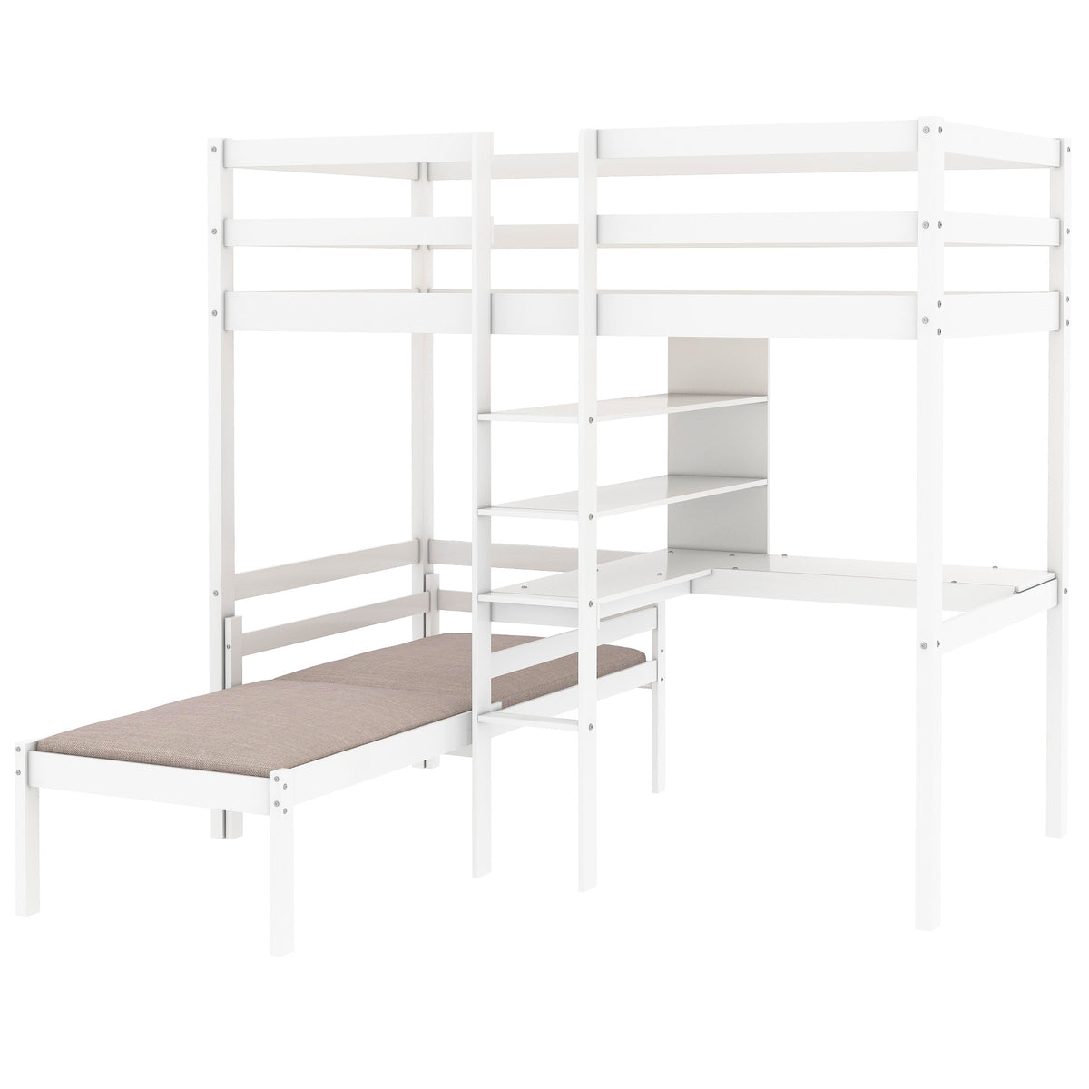 Convertible Loft Bunk Bed with Ladder White