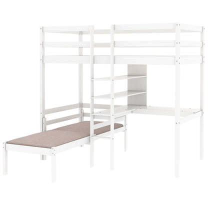 Convertible Loft Bunk Bed with Ladder White