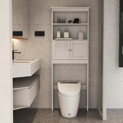 2-Tier Over-Toilet Storage Cabinet – Wood Finish Bathroom Spacesaver with 2 Doors