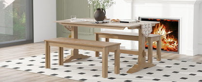 Retro Dining Set (3 pcs) – Natural Wood