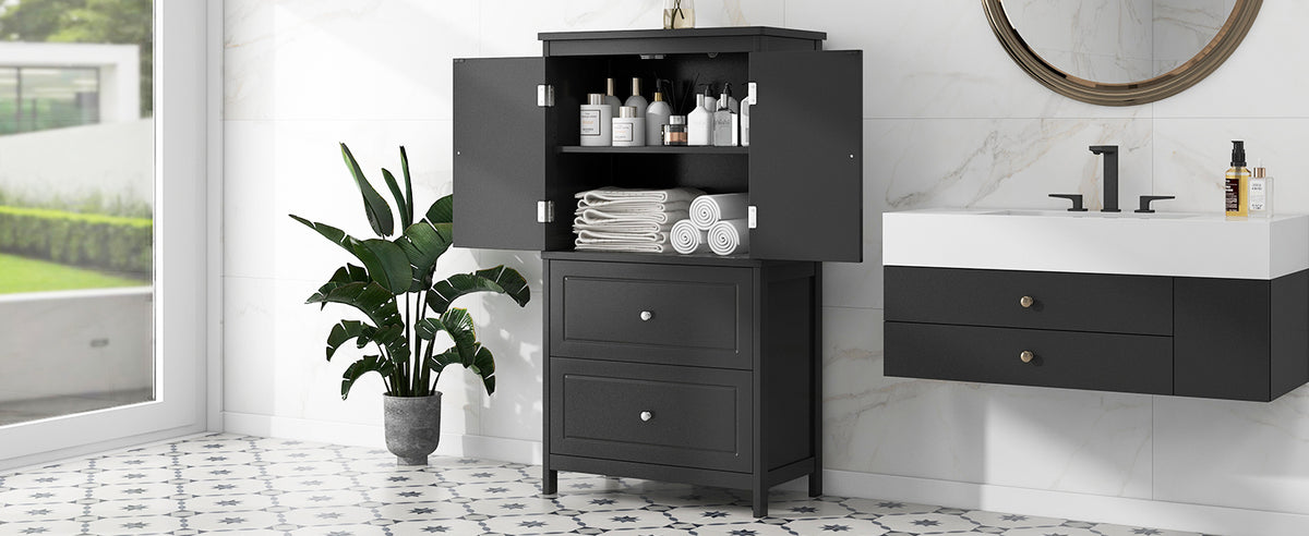 Black Bathroom Storage Cabinet with Drawers