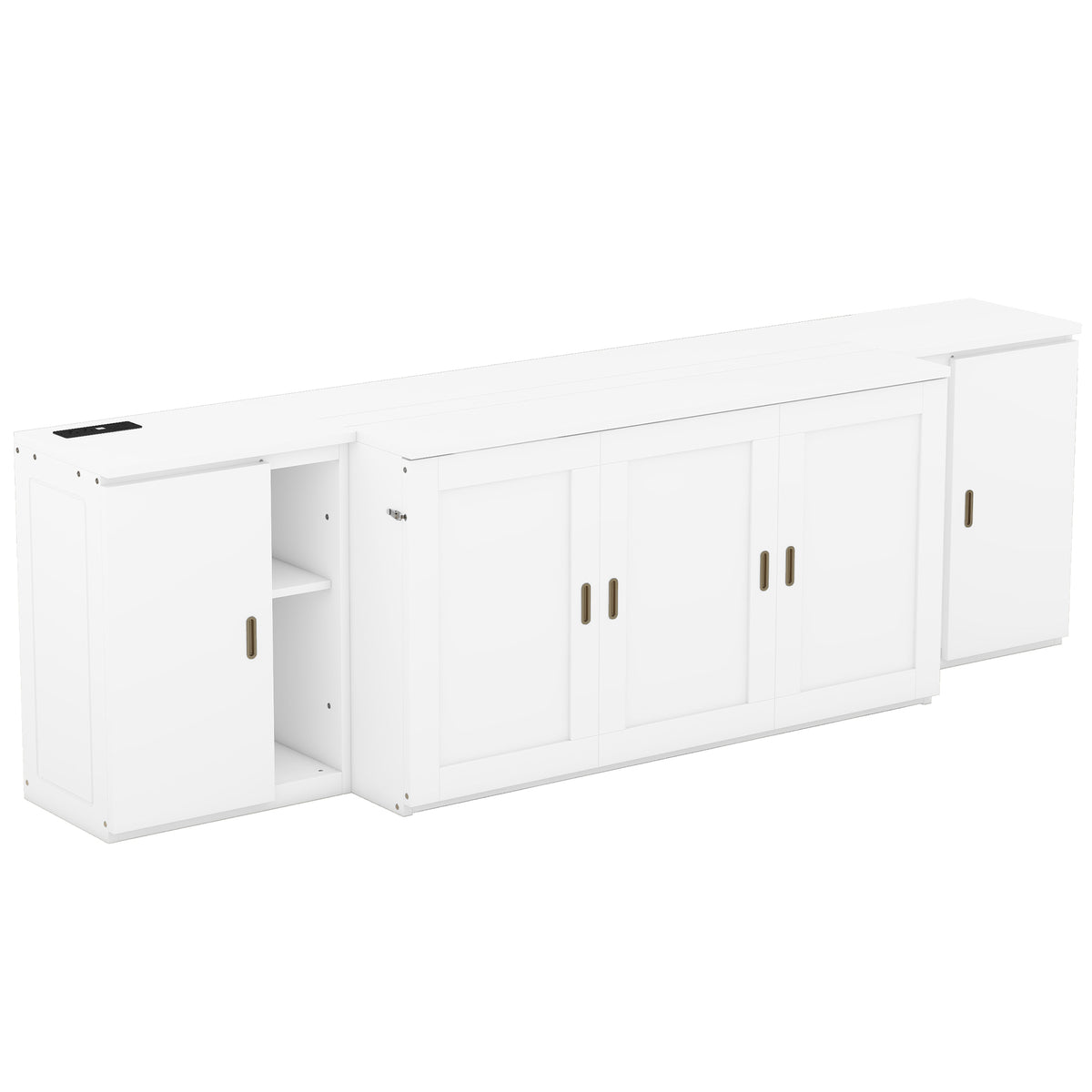 Queen Murphy Bed with USB Ports – White