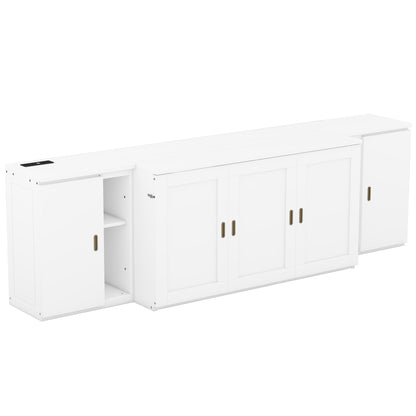 Queen Murphy Bed with USB Ports – White