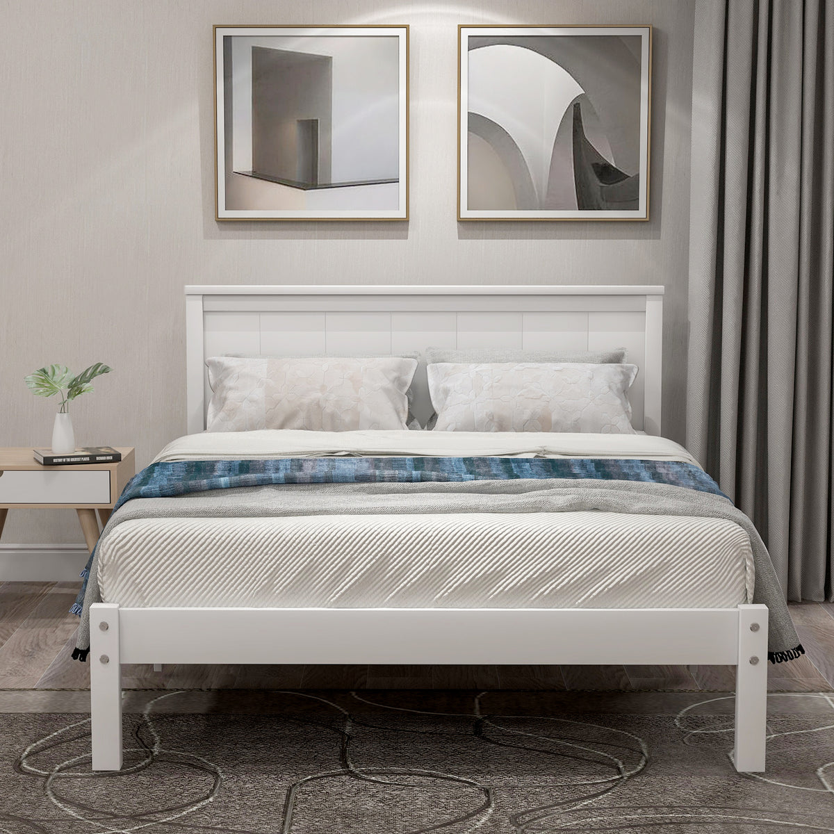 Twin Platform Bed with Headboard White