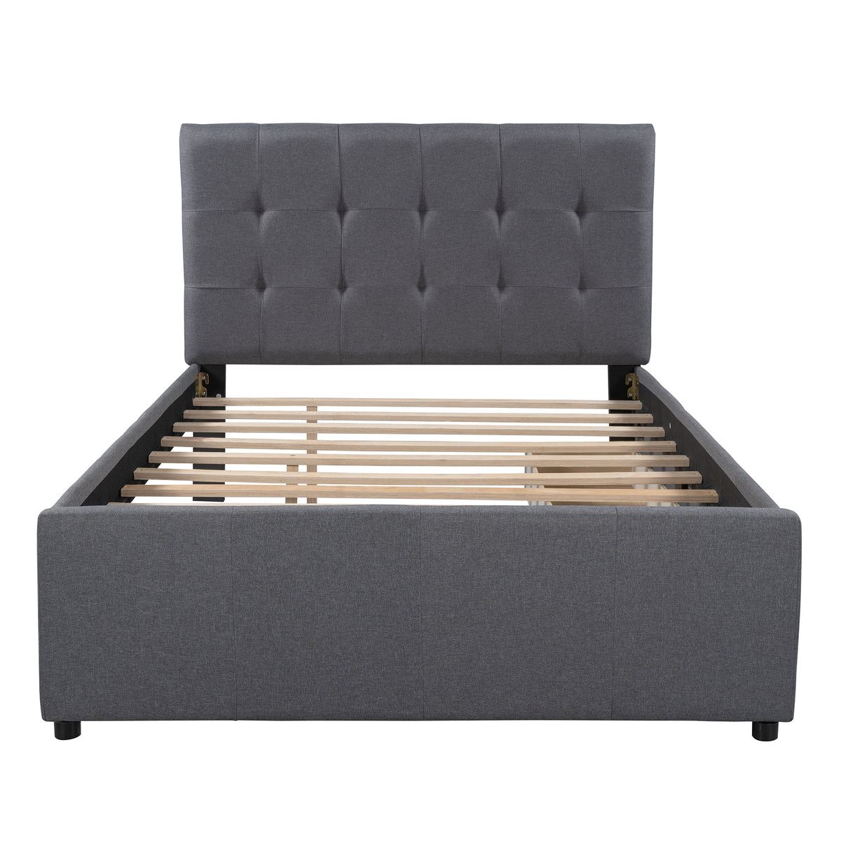 Linen Platform Bed with Headboard White