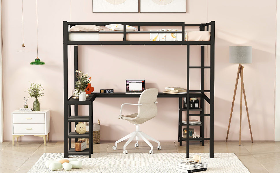 Loft Bed with Ladder and Guardrail Black