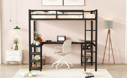 Loft Bed with Ladder and Guardrail Black