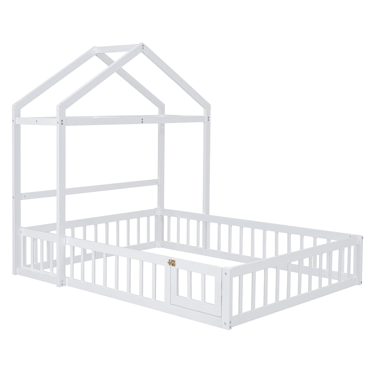 Full Platform Bed with Storage Rack White