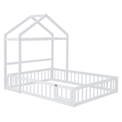 Full Platform Bed with Storage Rack White