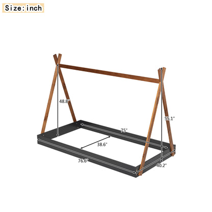 Twin Bed with Triangle Tent Frame Brown