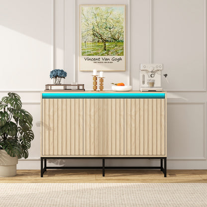 Engraved 3-Door Sideboard Cabinet with LED Lighting