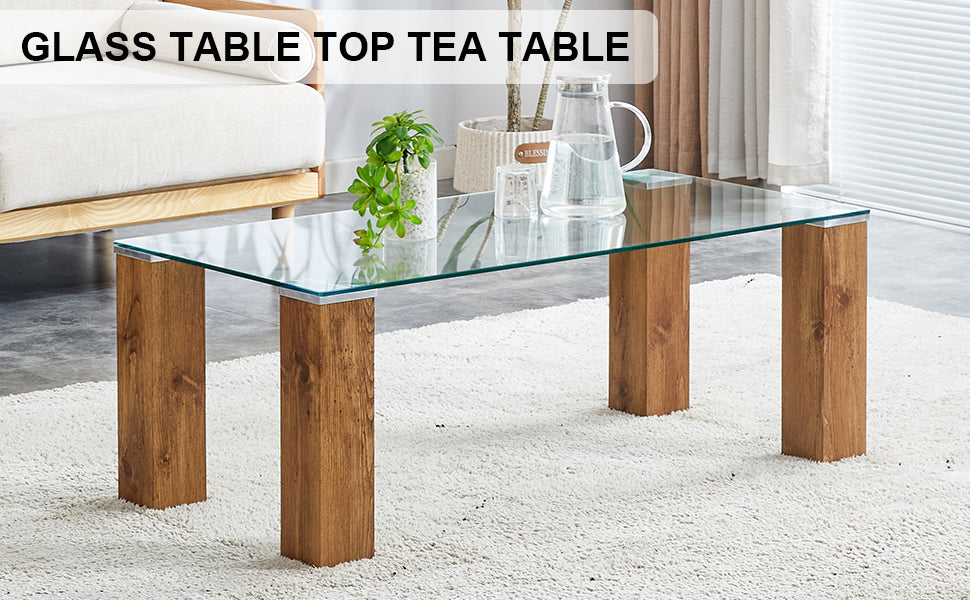 Glass-Top Coffee Table Set of 2 Transparent