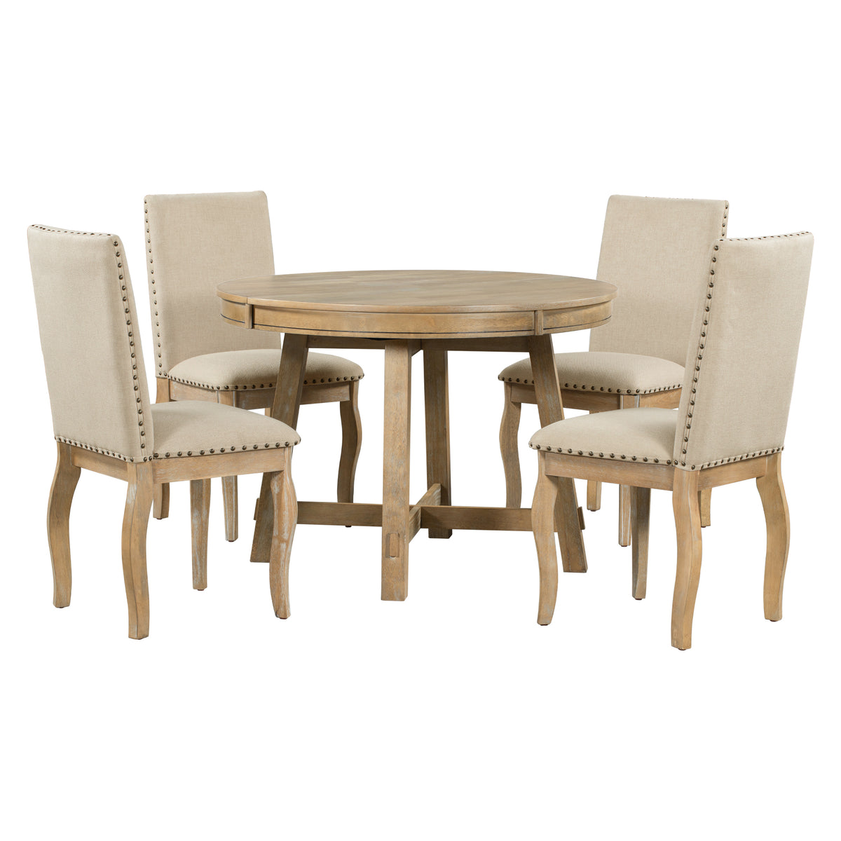 5-Piece Dining Set with Round Table Wood Wash