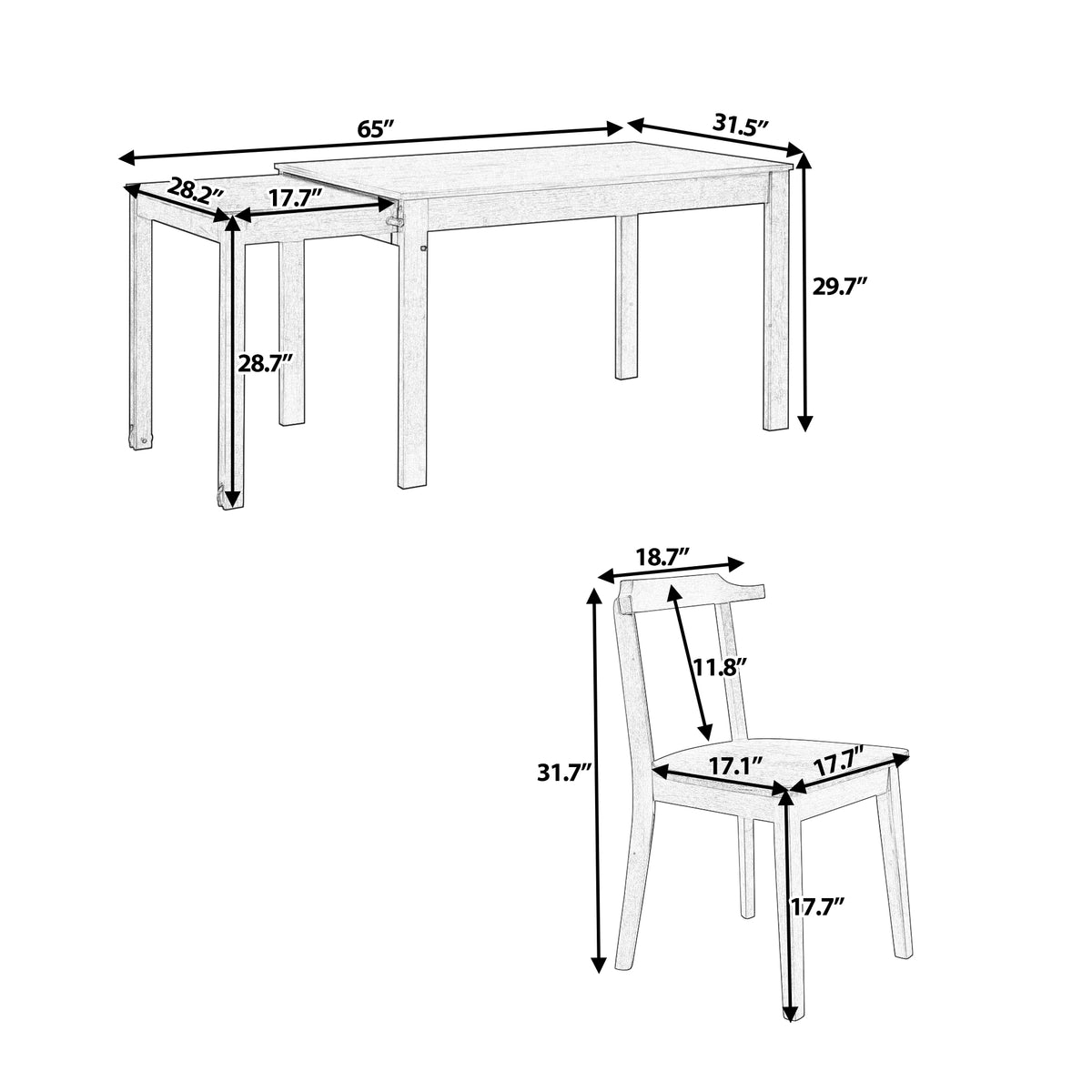 65” 5-Piece Dining Set – Natural Finish
