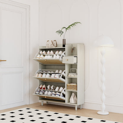 Bohemian Shoe Cabinet with Rattan Shelves White