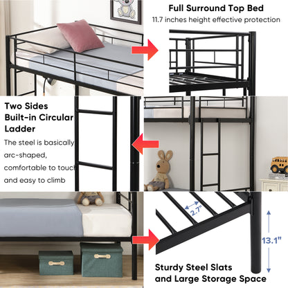 Full Metal Bunk Bed with Guardrails Black