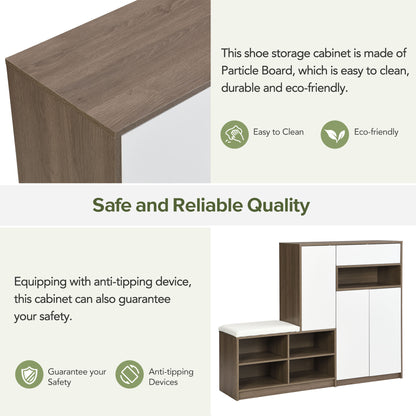 Shoe Cabinet with Soft Cushion Seat and Shelves