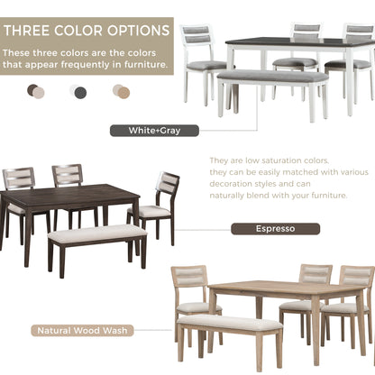 6-Piece Dining Set with Bench White and Gray