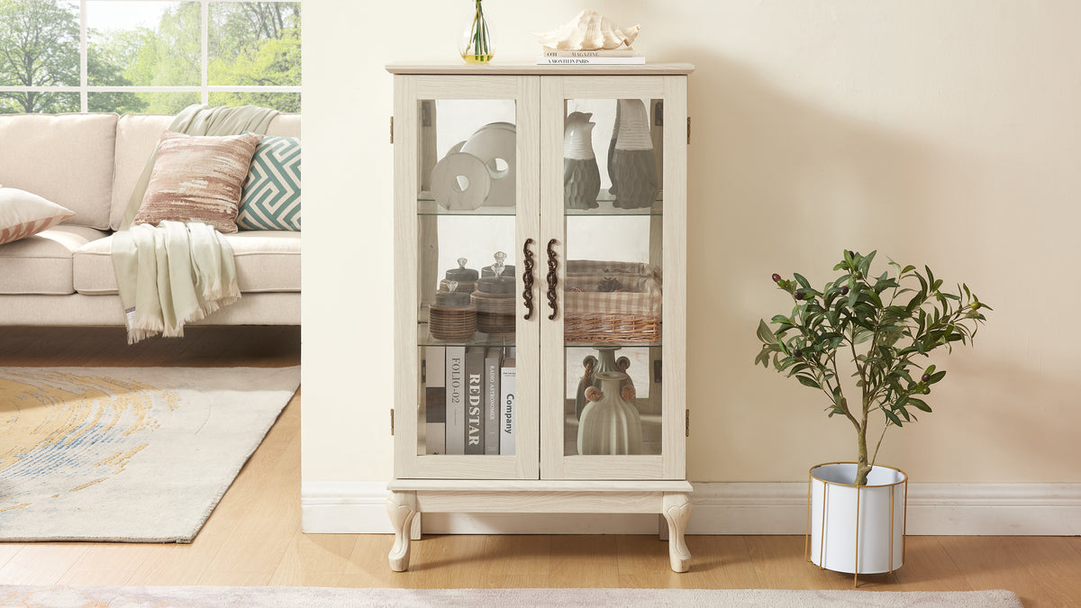 Dual Door Curio Display Cabinet with Adjustable Glass Shelves White