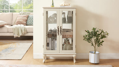 Dual Door Curio Display Cabinet with Adjustable Glass Shelves White