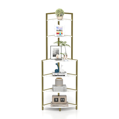 6-Tier Wooden Bookshelf Corner Storage Brown