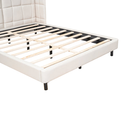 Queen Platform Bed with LED Headboard Beige
