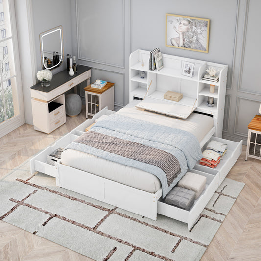 Multi-Functional Full Platform Bed with Drawers White