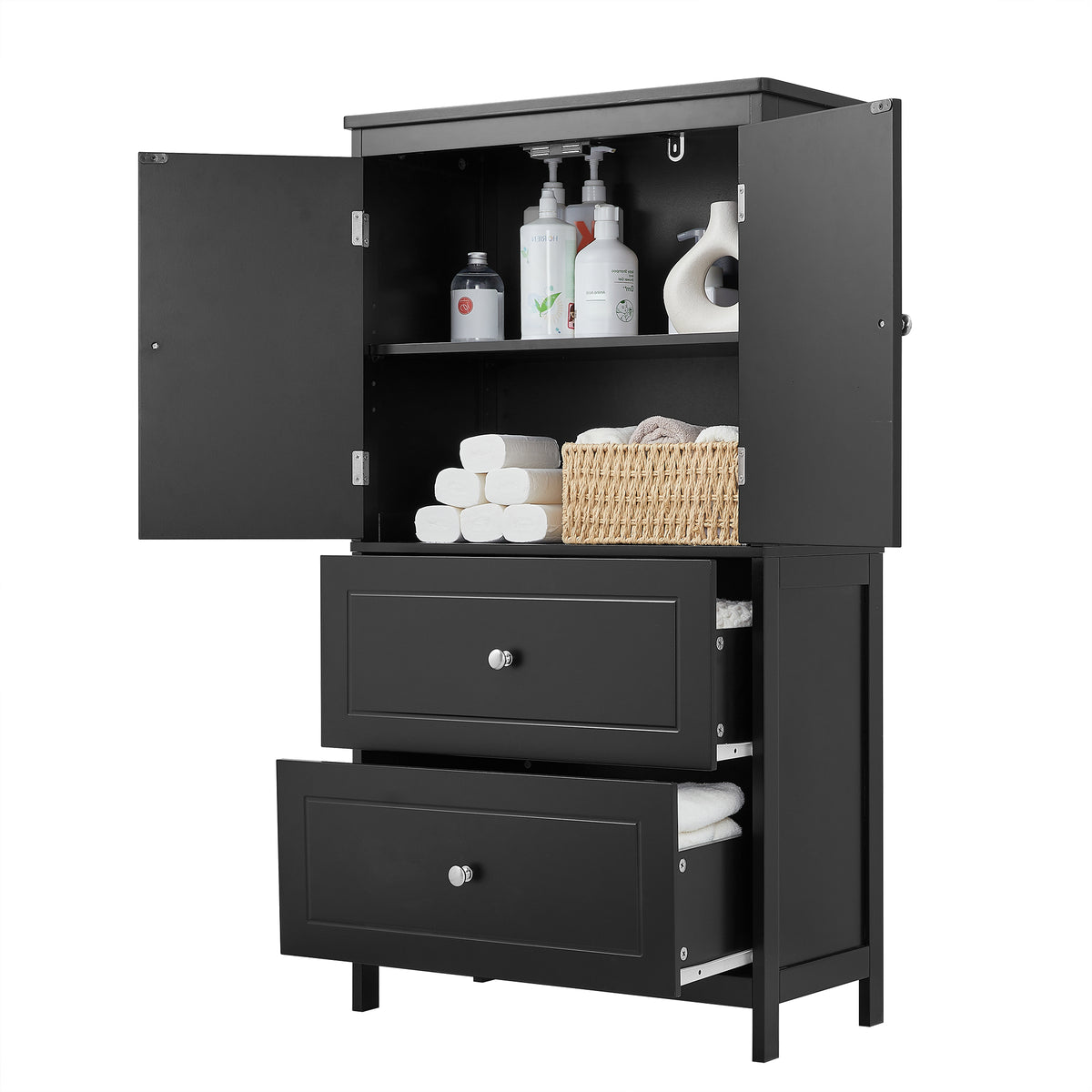 Black Bathroom Storage Cabinet with Drawers