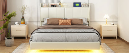 Platform Bed with Sensor Light and USB Beige