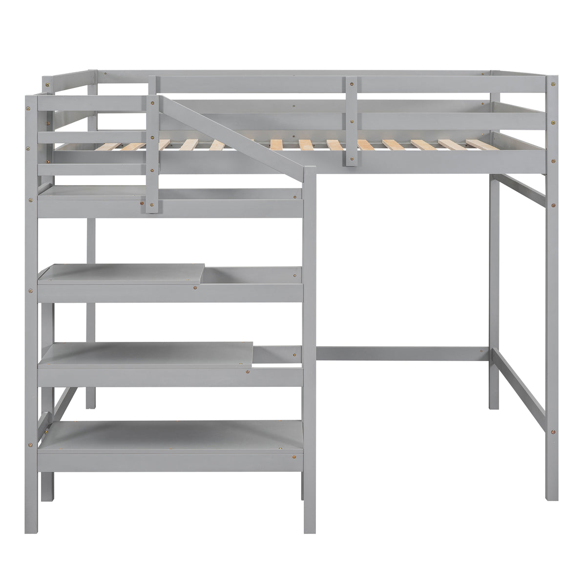 Full Loft Bed with Built-in Storage Gray