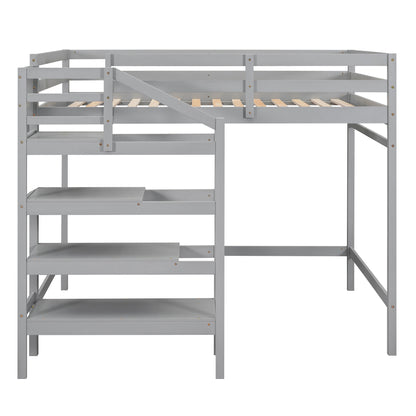 Full Loft Bed with Built-in Storage Gray