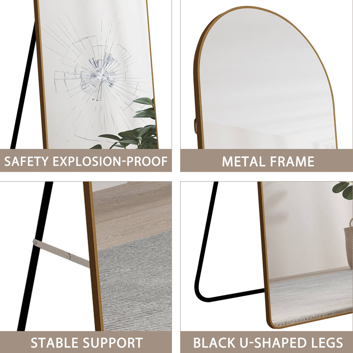 Full-Length Aluminum Alloy Wall Mirror Arched Frame