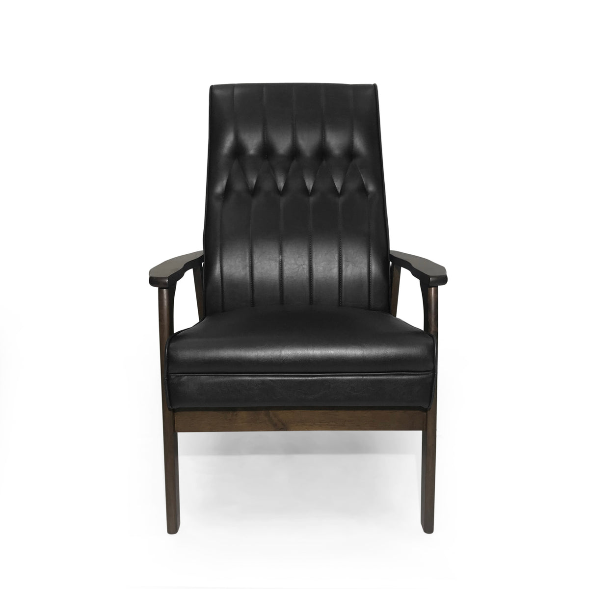 Mid-Century Modern Accent Chair Black Faux Leather