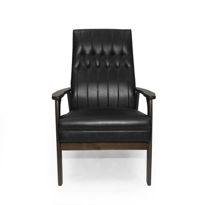 Mid-Century Modern Accent Chair Black Faux Leather