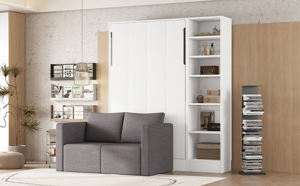 Murphy Bed with Sofa and Shelves White