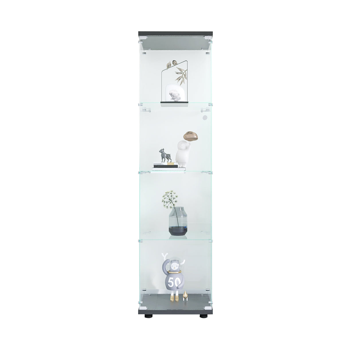 4-Layer Black Glass Display Cabinet with Shelf