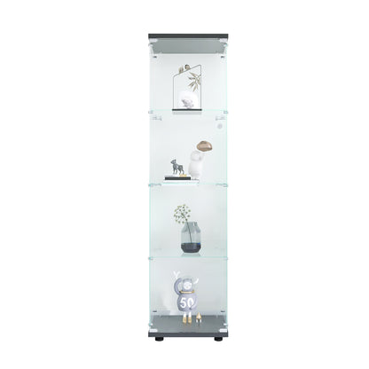 4-Layer Black Glass Display Cabinet with Shelf