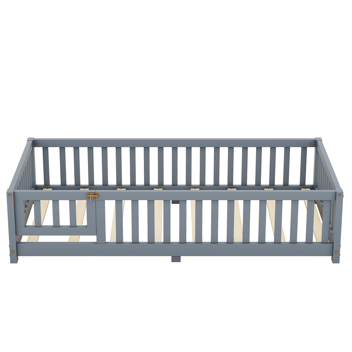 Twin Kids Bed Frame with Safety Rails – Gray