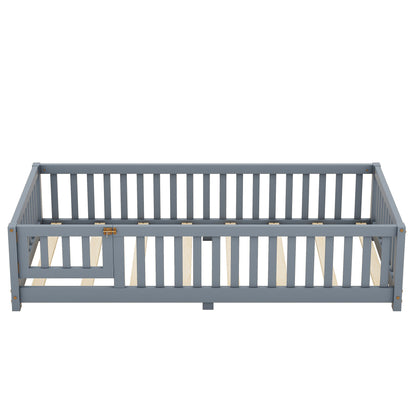 Twin Kids Bed Frame with Safety Rails – Gray
