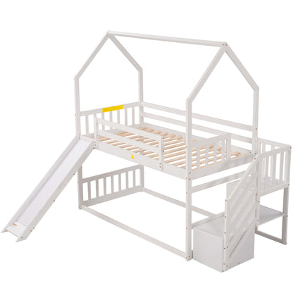 Twin House Bunk Bed White