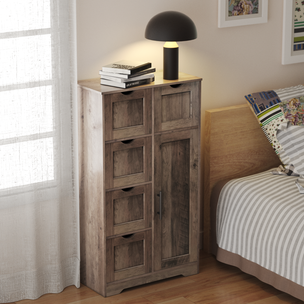Tall Bathroom Cabinet – Grey Wood